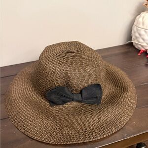 Rampage Woven Sun Hat with Black Bow – Brown/Black
